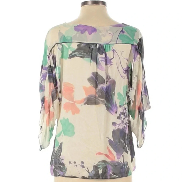Anthropologie Leifsdottier Watercolor Cream Floral 100% Silk Blouse Size 2 XS - Picture 2 of 8